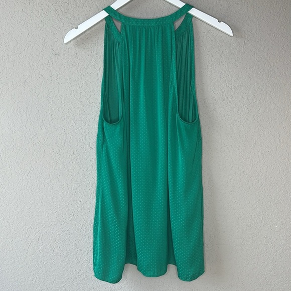 CAbi Sleeveless Lush Blouse #5549 Halter Green Polka Swiss Dot Top Size L - Picture 7 of 12